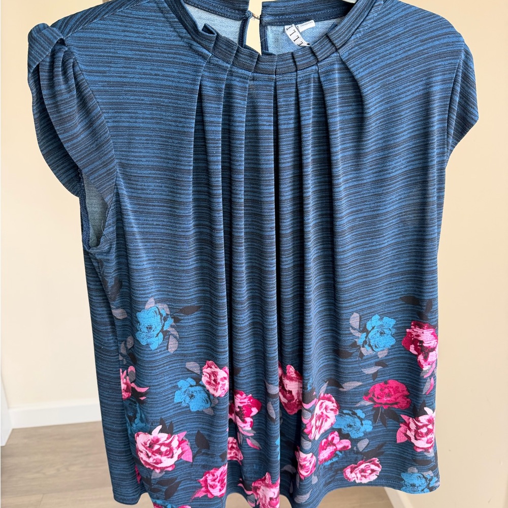 Elle M Navy Blouse with floral pattern
